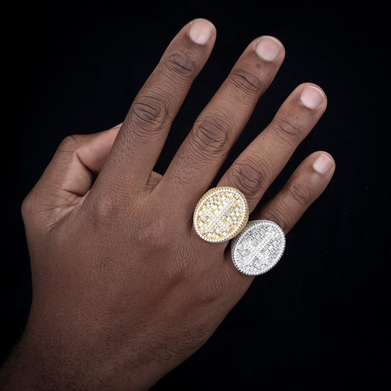 Men's Iced Blinged Out Baguette Sterling Silver Full Moissanite Diamond Cross Ring