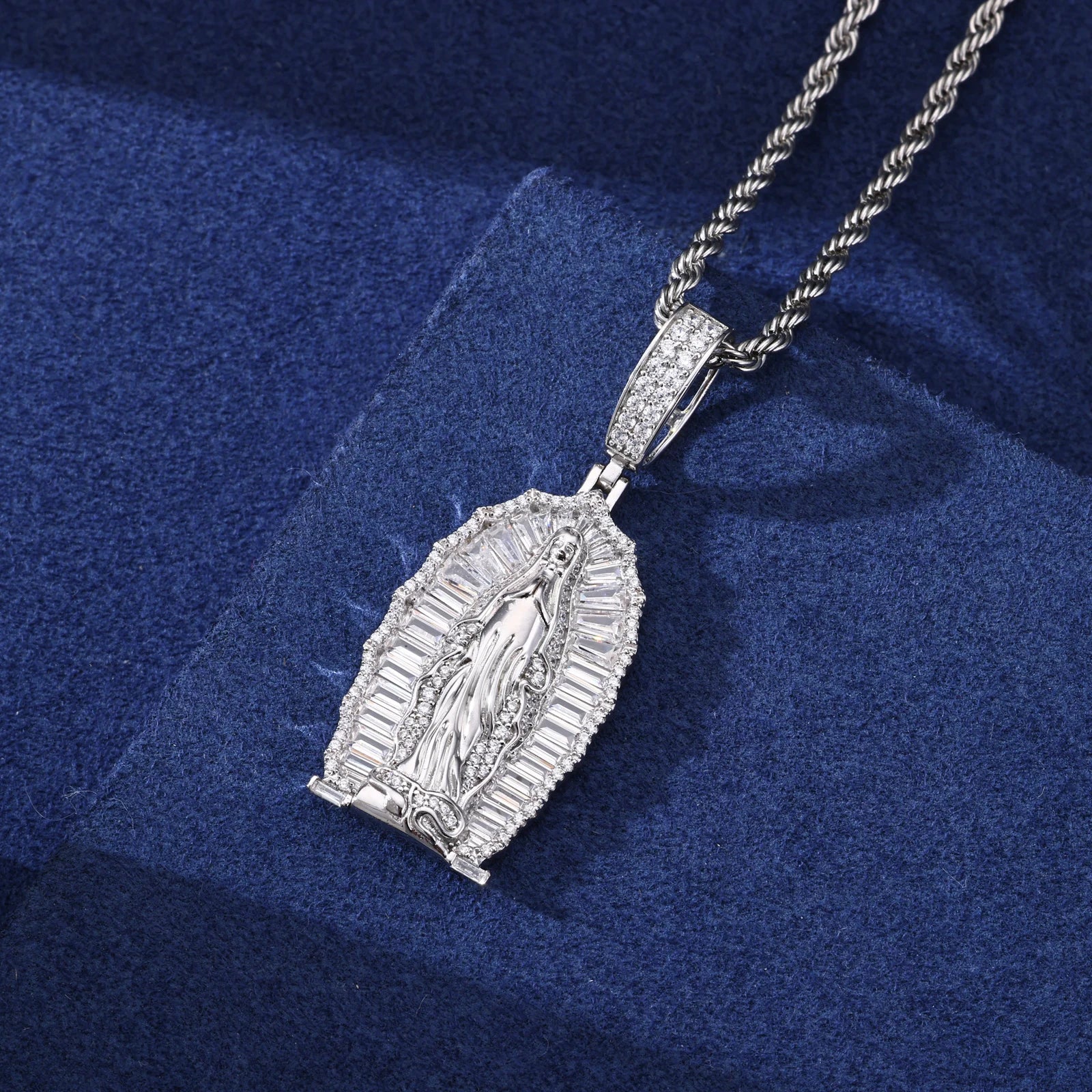 Mother Of Faith | Iced Blinged Out Moissanite Baguette Diamond 925 Virgin Mary Pendant
