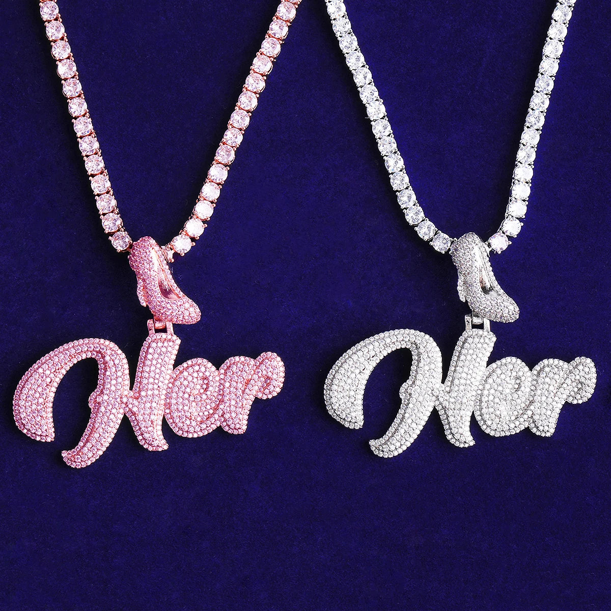 Her | VVS Diamond CZ Glass Slipper Iced Blinged Out Pendant Chain Necklace