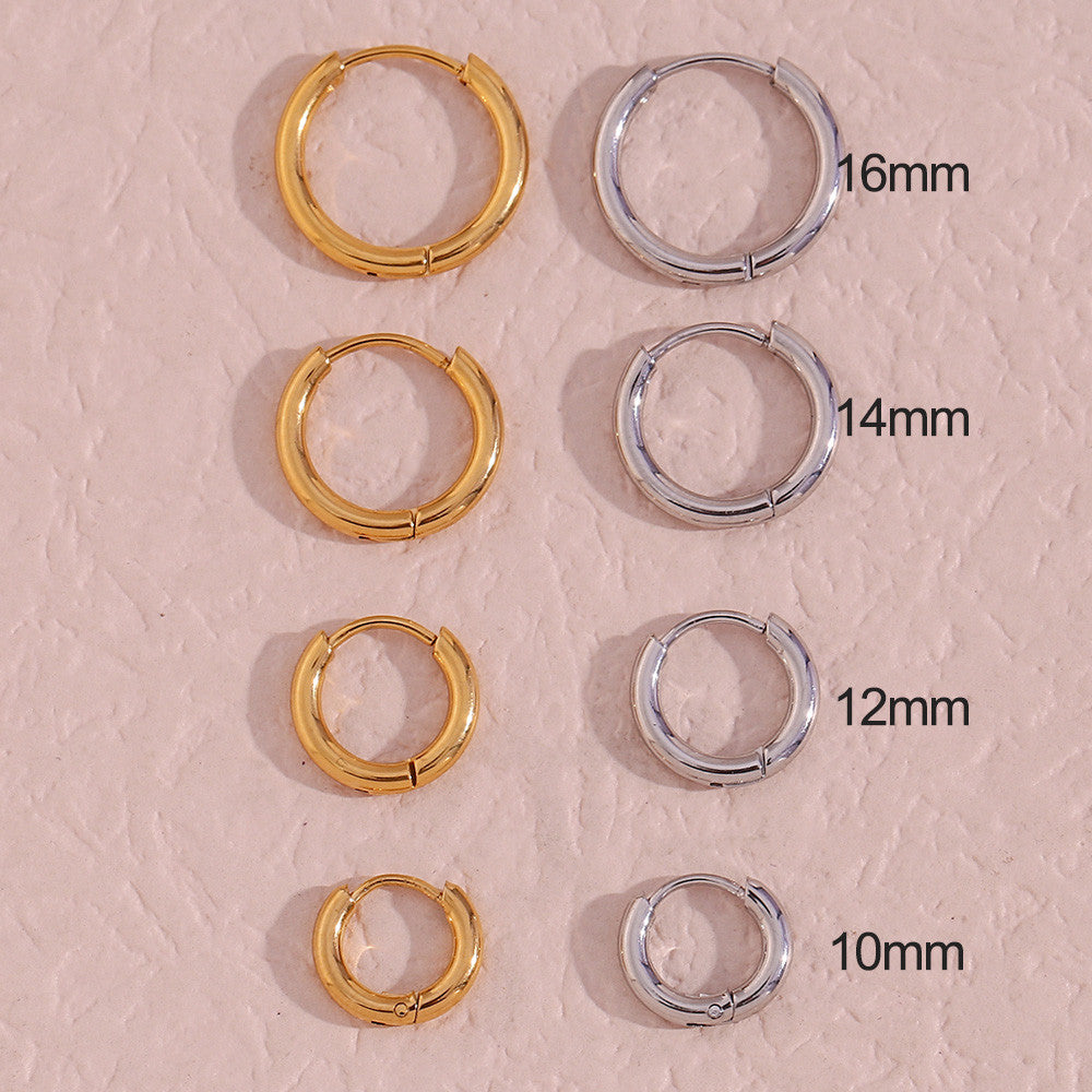Ladies 10mm 12mm 14mm 16mm Waterproof Small Hoop 18k Gold Huggie Earrings