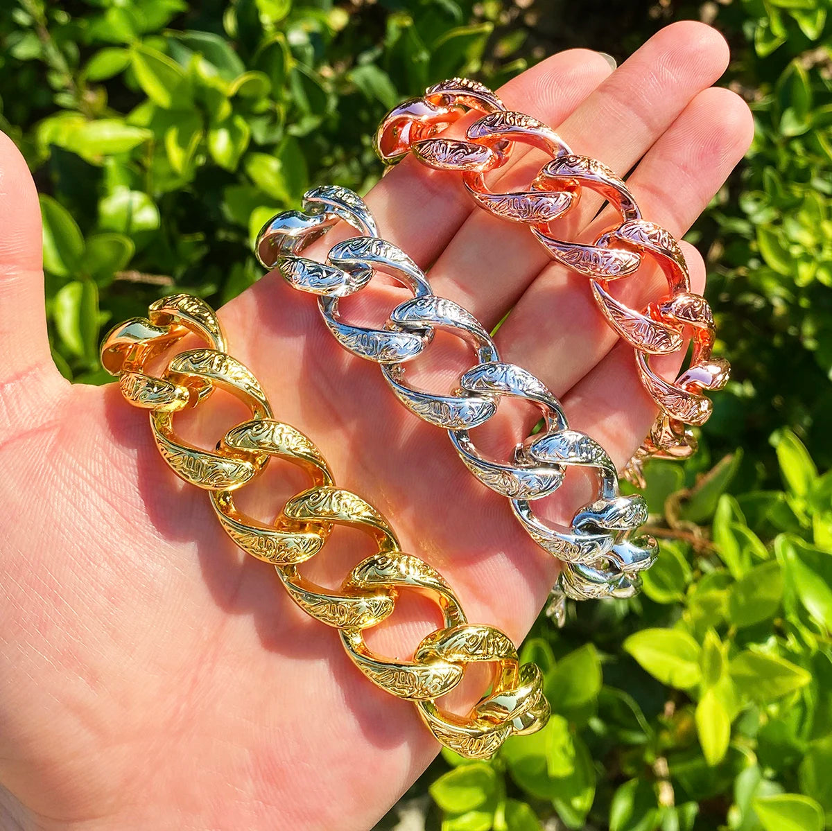 Designer Link | Designed Pattern Belcher Clasp Hip Hop Cuban Link Bracelet