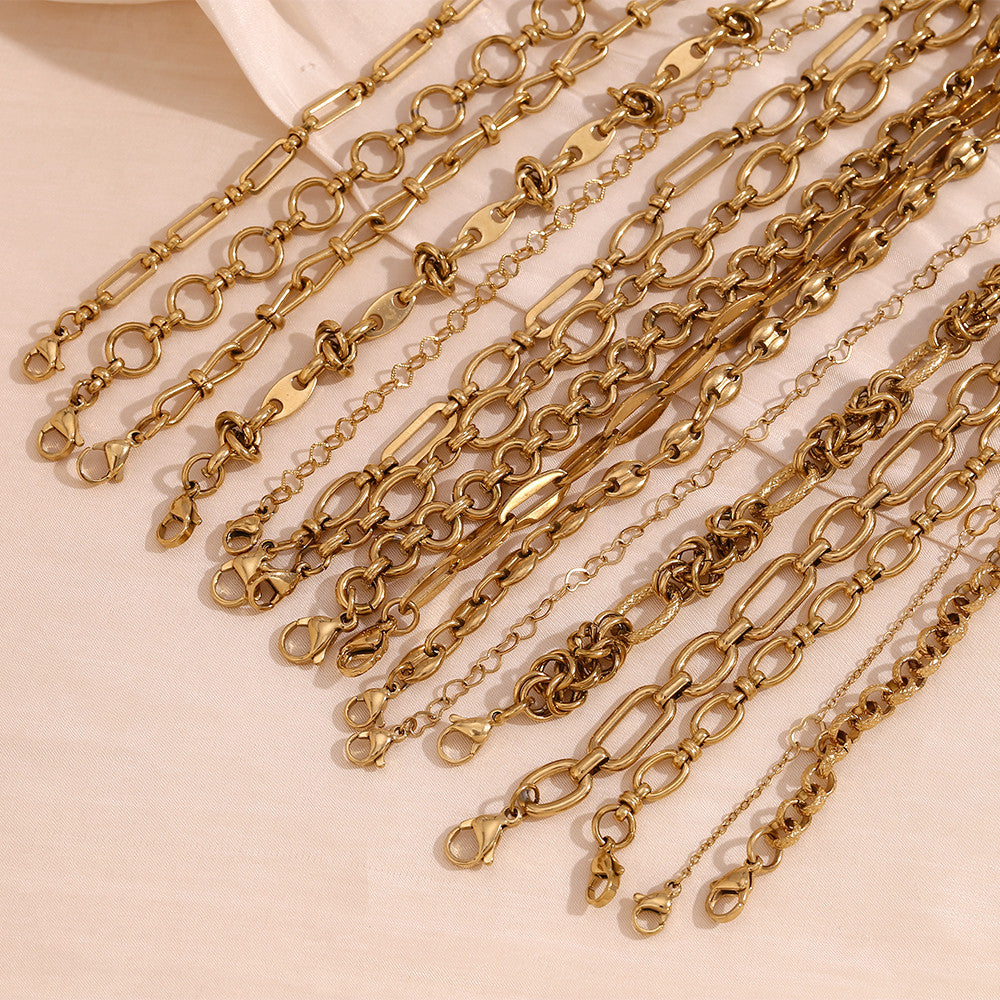 18k Gold Stainless Steel Waterproof Paper Clip Knot Bowtie Link Chain Anklet Ankle Bracelets