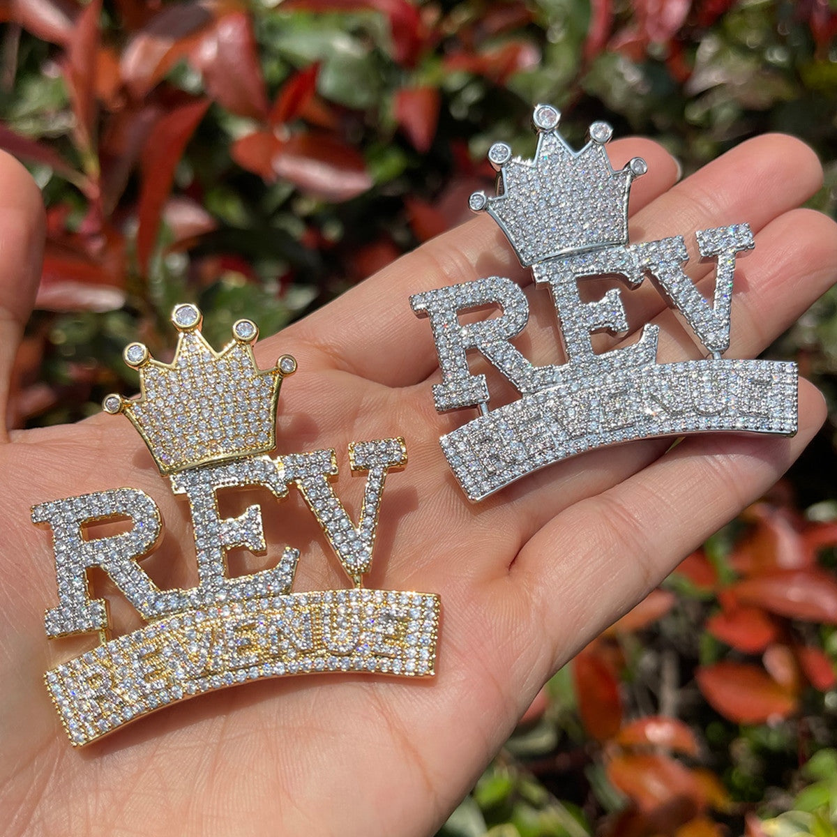 Revenue King | Mens Iced Blinged Out VVS Diamond CZ Crown REV Hip Hop Chain
