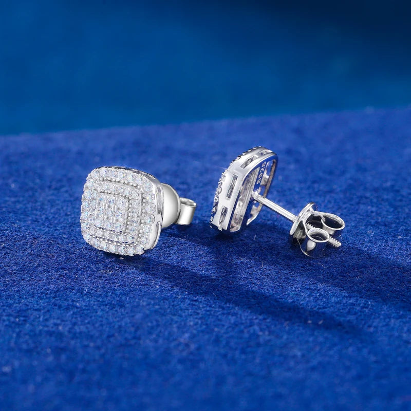 Round Corners | 925 Silver Round Square Hip Hop Moissanite Diamond Stud Earrings