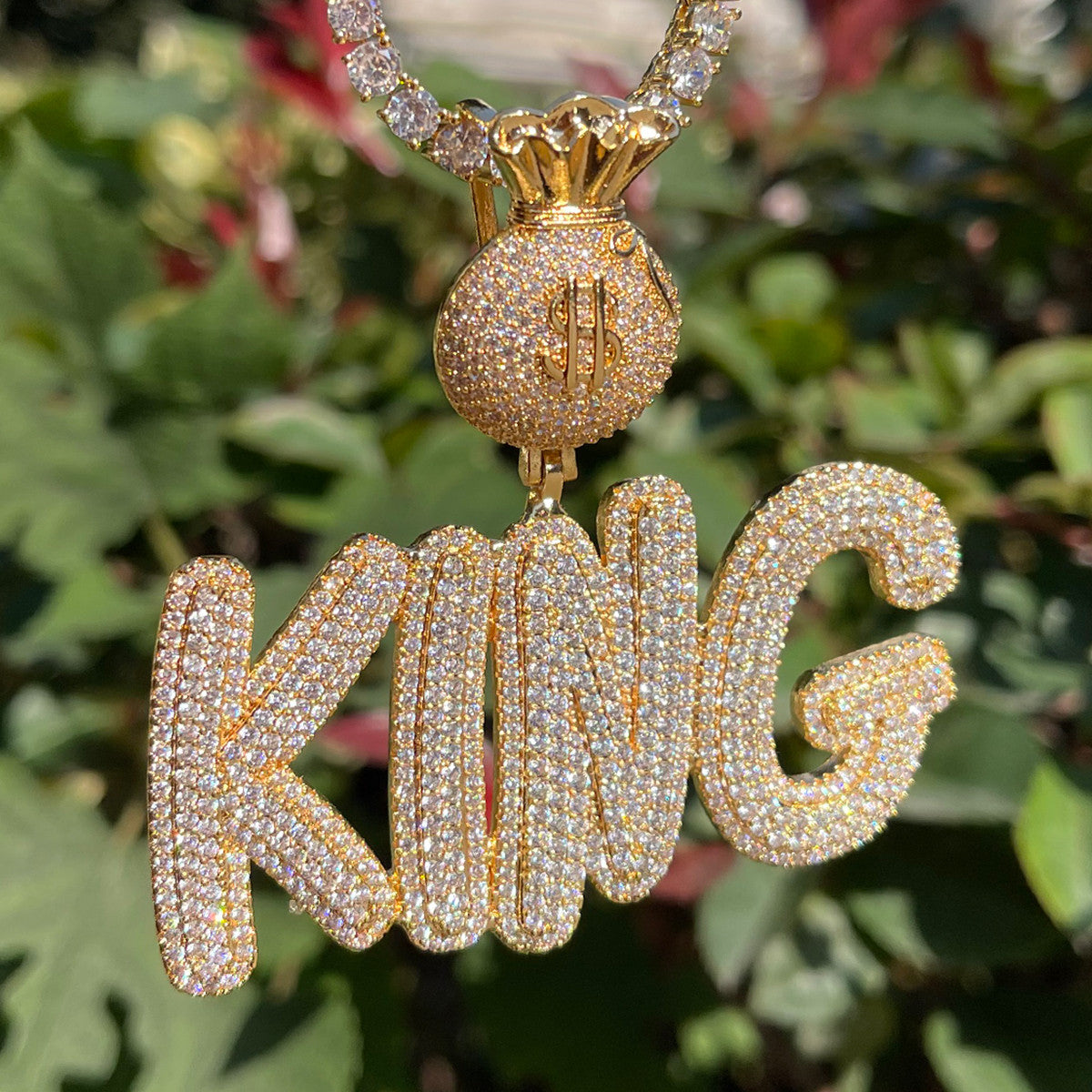 Secure The Bag | Iced Script Letters Money Bag Custom Hip Hop Pendant