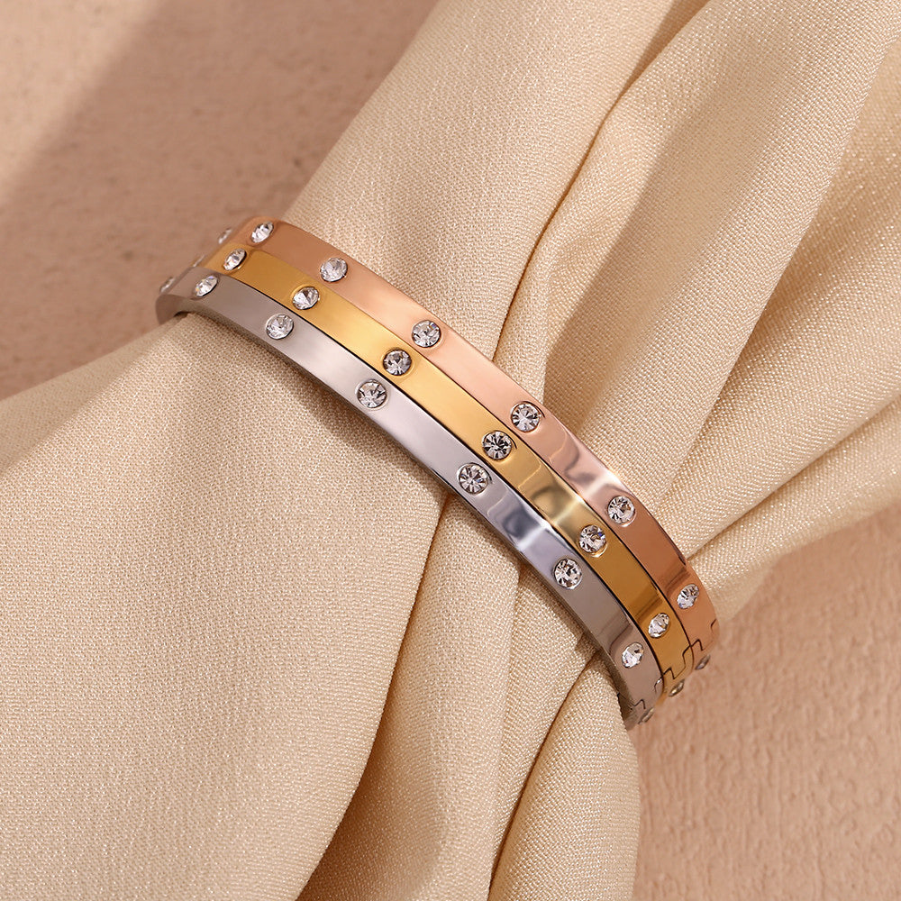 18k Gold Silver over Solid Stainless Steel Waterproof CZ Stone Buckle Bracelets