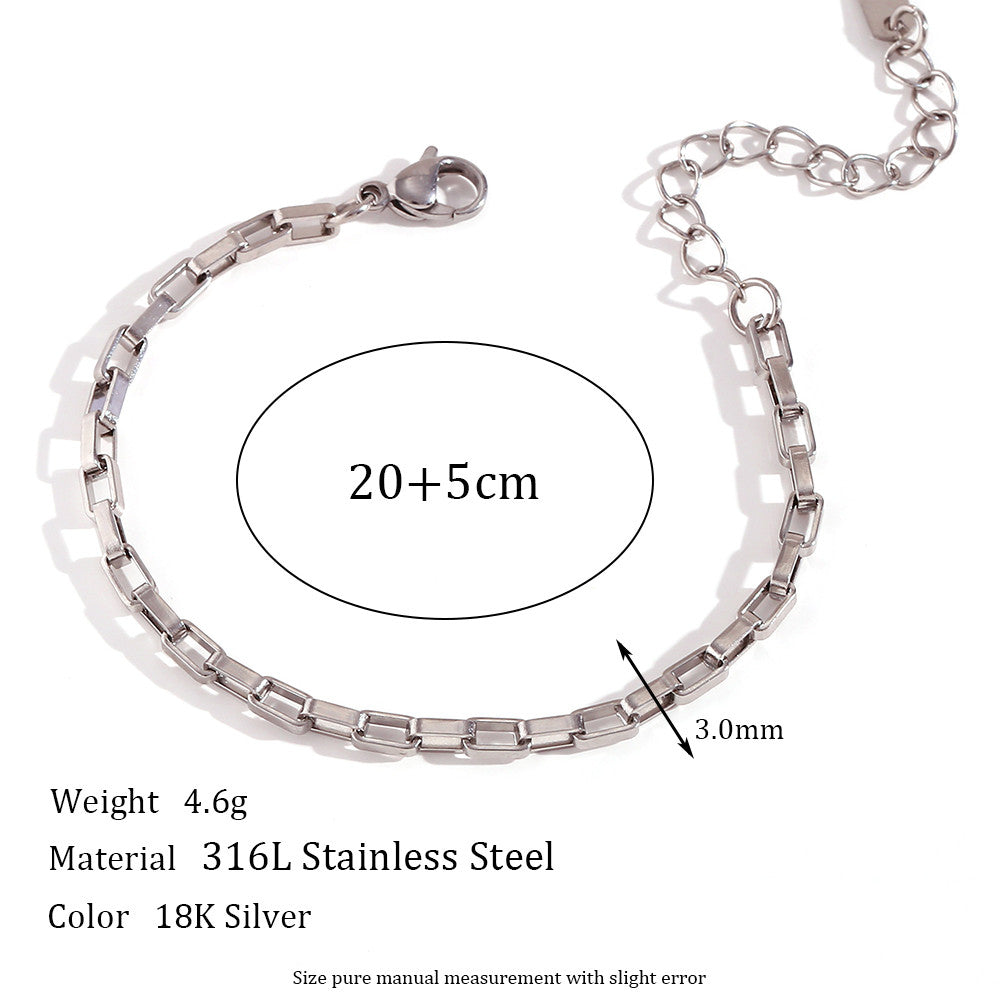 18k Gold Waterproof 3mm Long Box Link Stainless Steel Chain Necklace Bracelet Set