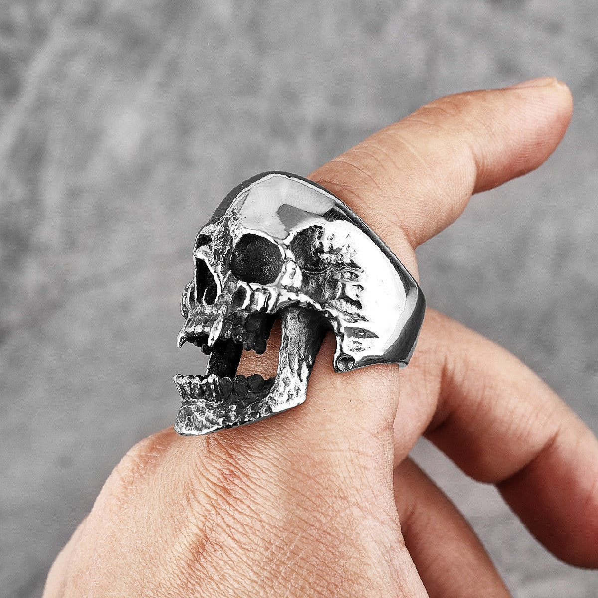 Mens Stainless Steel Screaming Demon Hell Skull Street Wear Rings