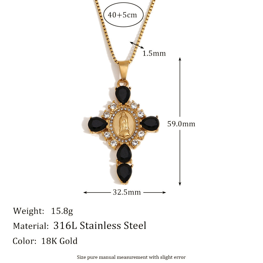 18k Gold Solid Stainless Steel Waterproof Virgin Mary Cross Pendant Necklace