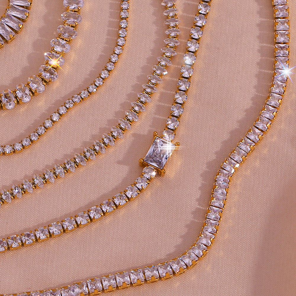 Ladies 18k Gold Waterproof Stainless Steel Bling Tennis Chain Necklace