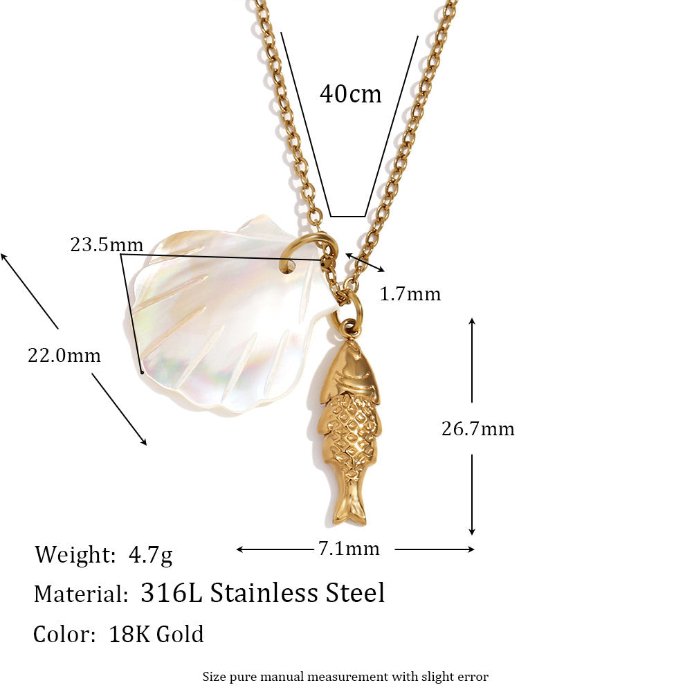18k Gold Stainless Steel Waterproof Sea Animals Starfish Dolphin Mother Of Pearl Necklaces