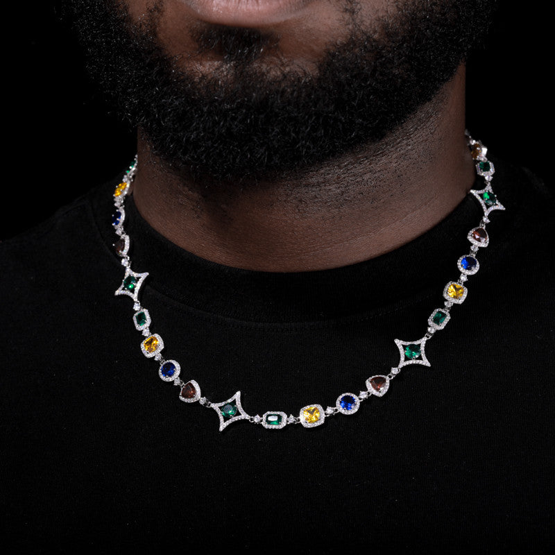 Star Trails | Solid Sterling Silver Moissanite Diamond Colorful Gemstone Hip Hop Chain