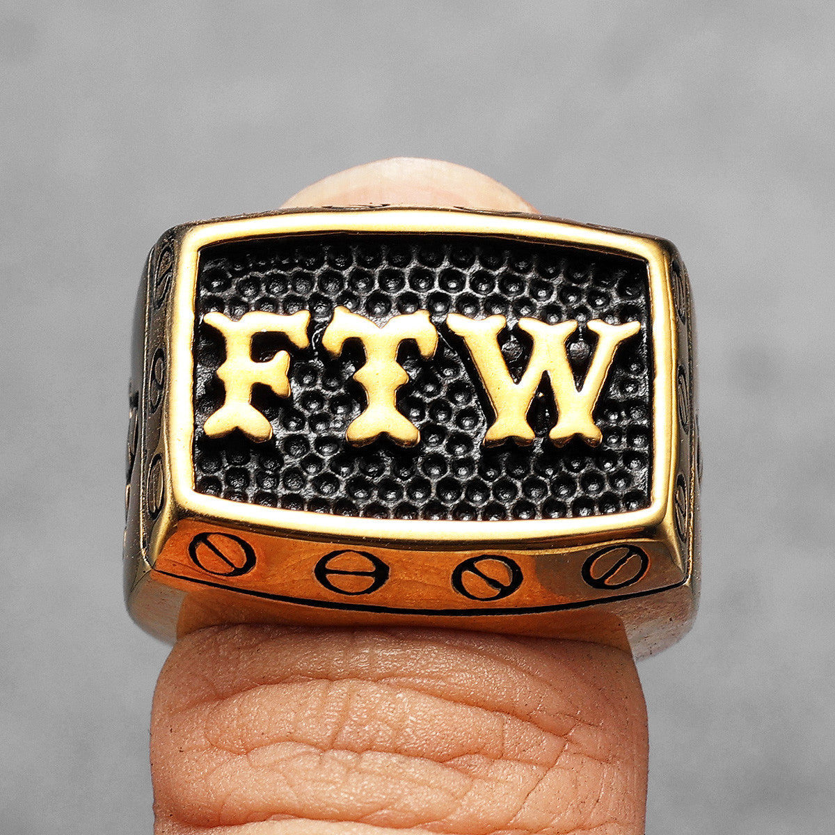 FTW | 14k Gold Black Over No Fade Stainless Steel Middle Finger Hip Hop Rings