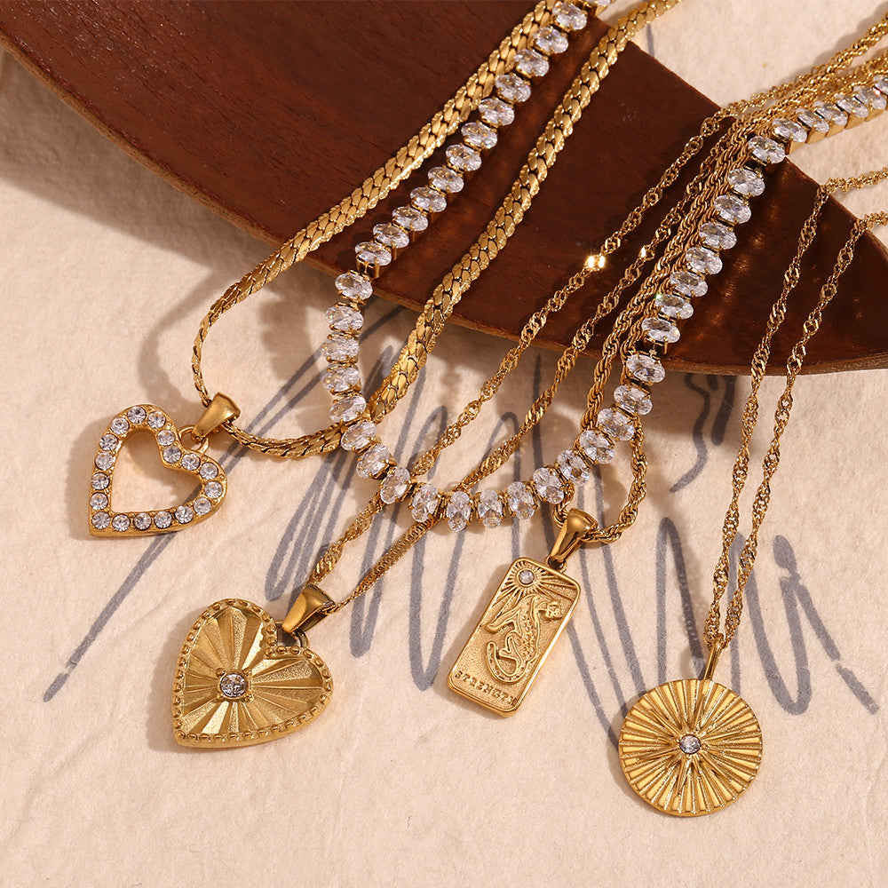 Ladies Bling 18k Gold Stainless Steel Hip Hop Heart Shape Jewelry Chain Necklaces