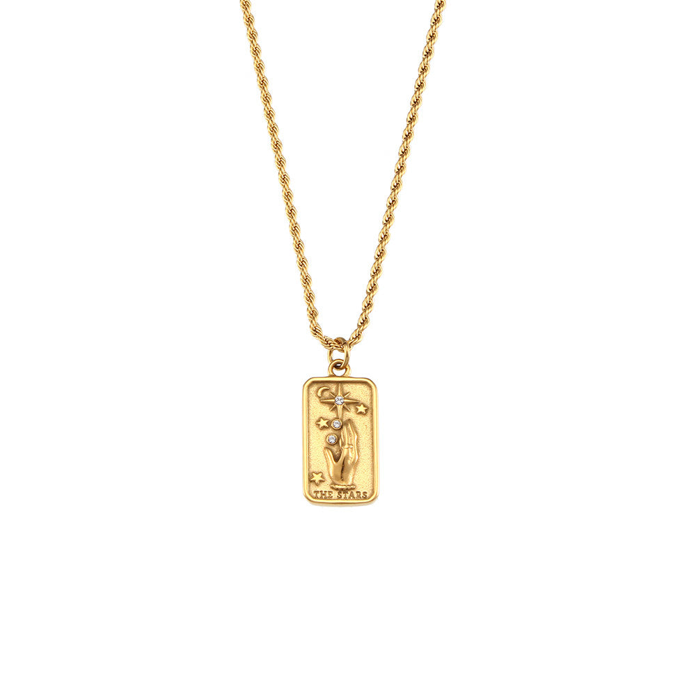 Ladies Solid Stainless Steel 18k Gold Tarnish Free Tarot Card Chain Necklace