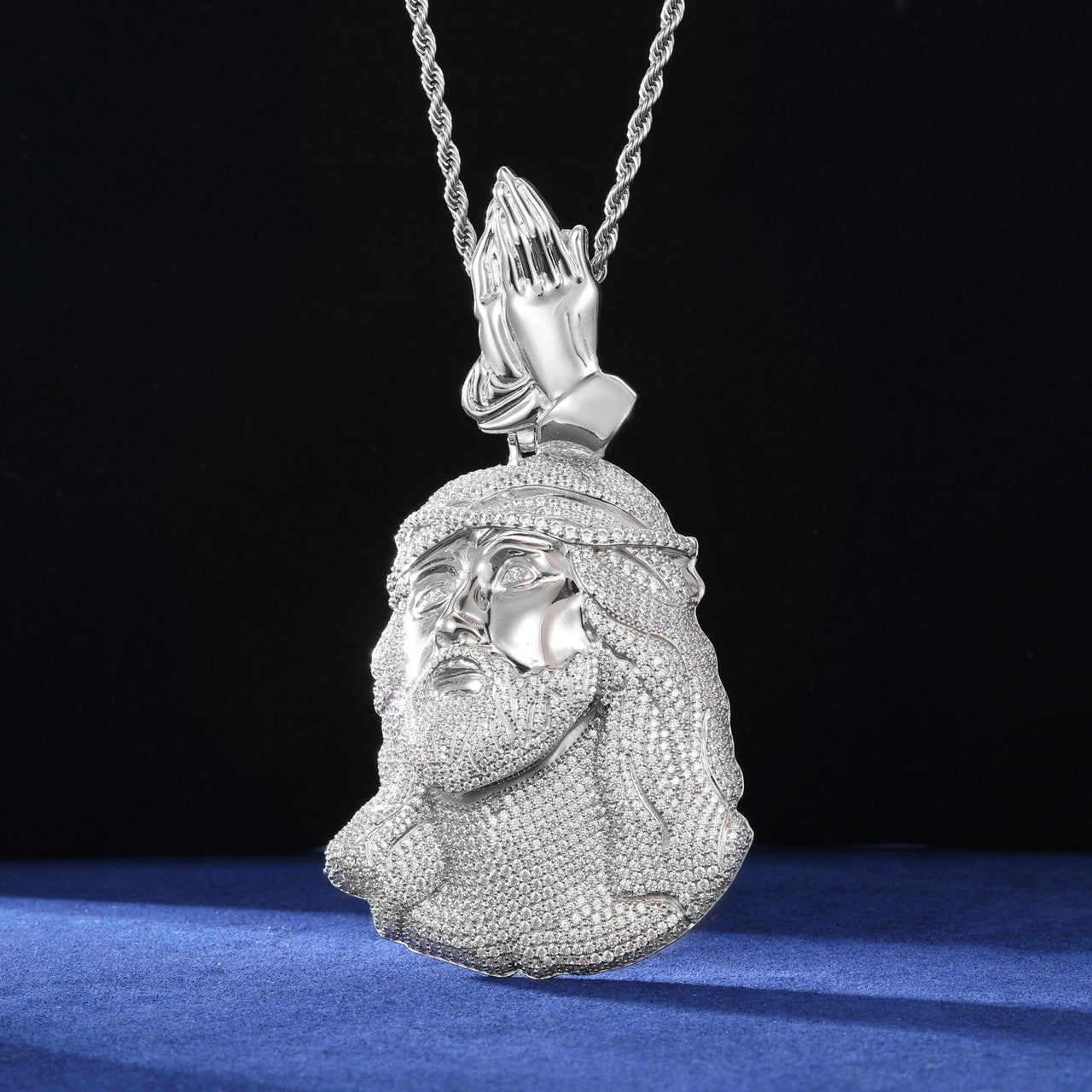 Child Of the King | Solid Sterling Moissanite Diamond Prayer Hands Jesus Piece Chain