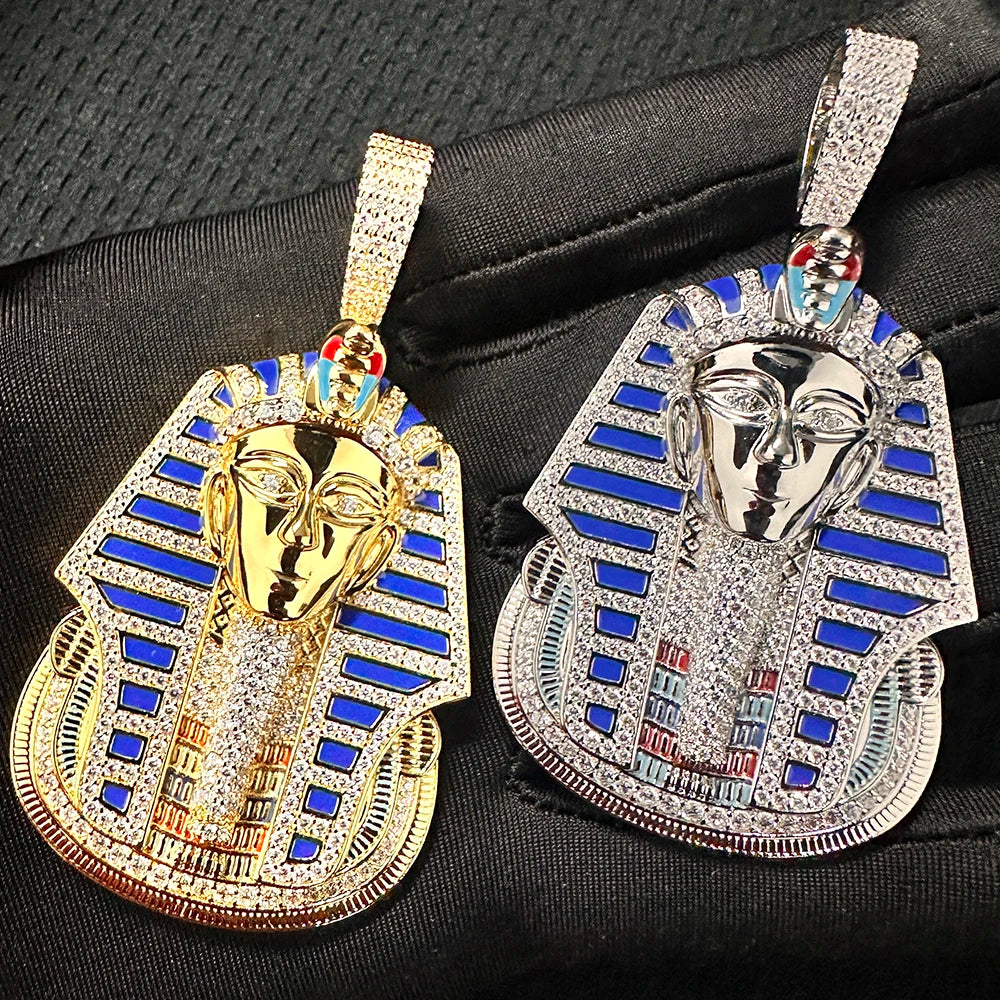 Ancient African Egyptian Pharaoh Flooded Ice Hip Hop Pendant Chain Necklace