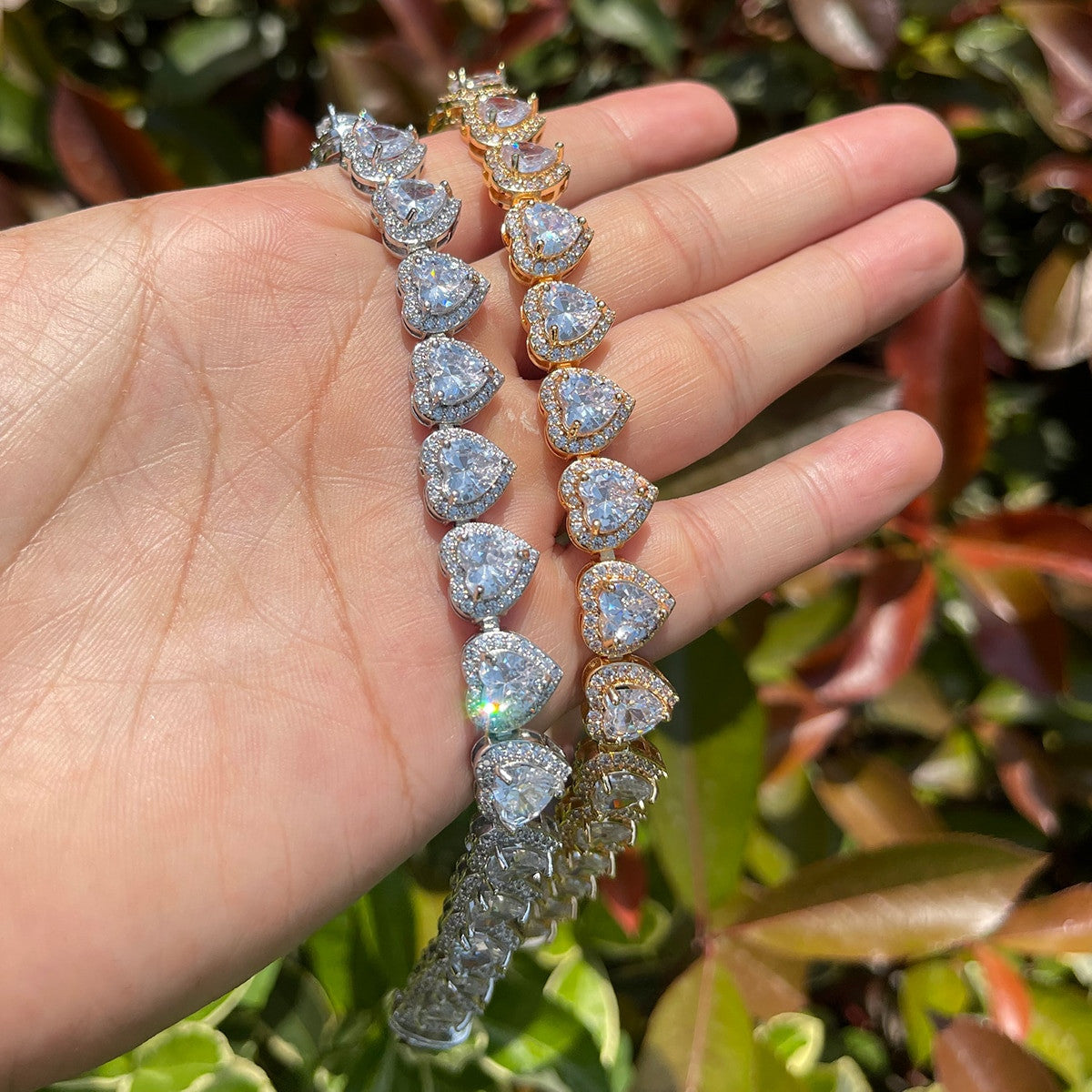 Ladies Center Stone Heart Link Street Wear Casual Tennis Chain Bracelets