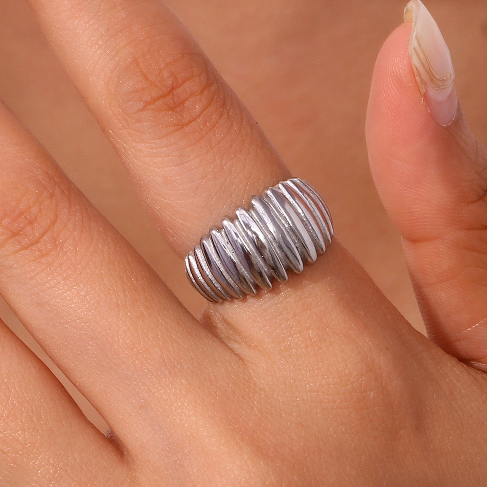 18k Gold Stainless Steel Fine Polished Textured Wide Dome Waterproof Rings For Women