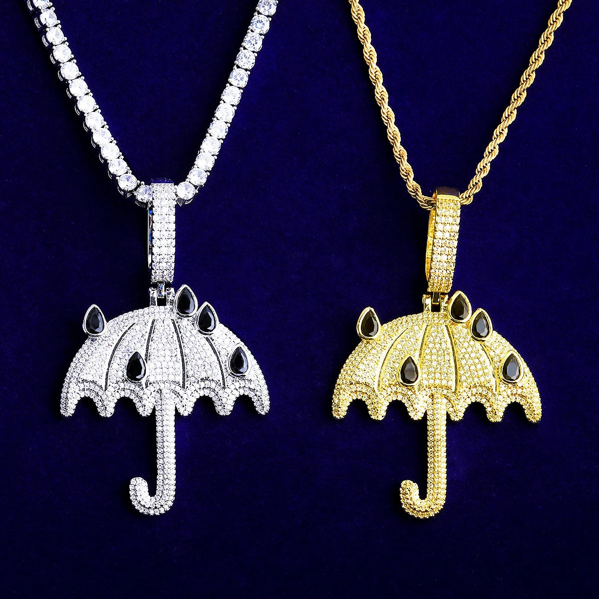 Rainfall | VVS Diamond CZ Iced Bling Out Umbrella Rain Falling Hip Hop Pendant