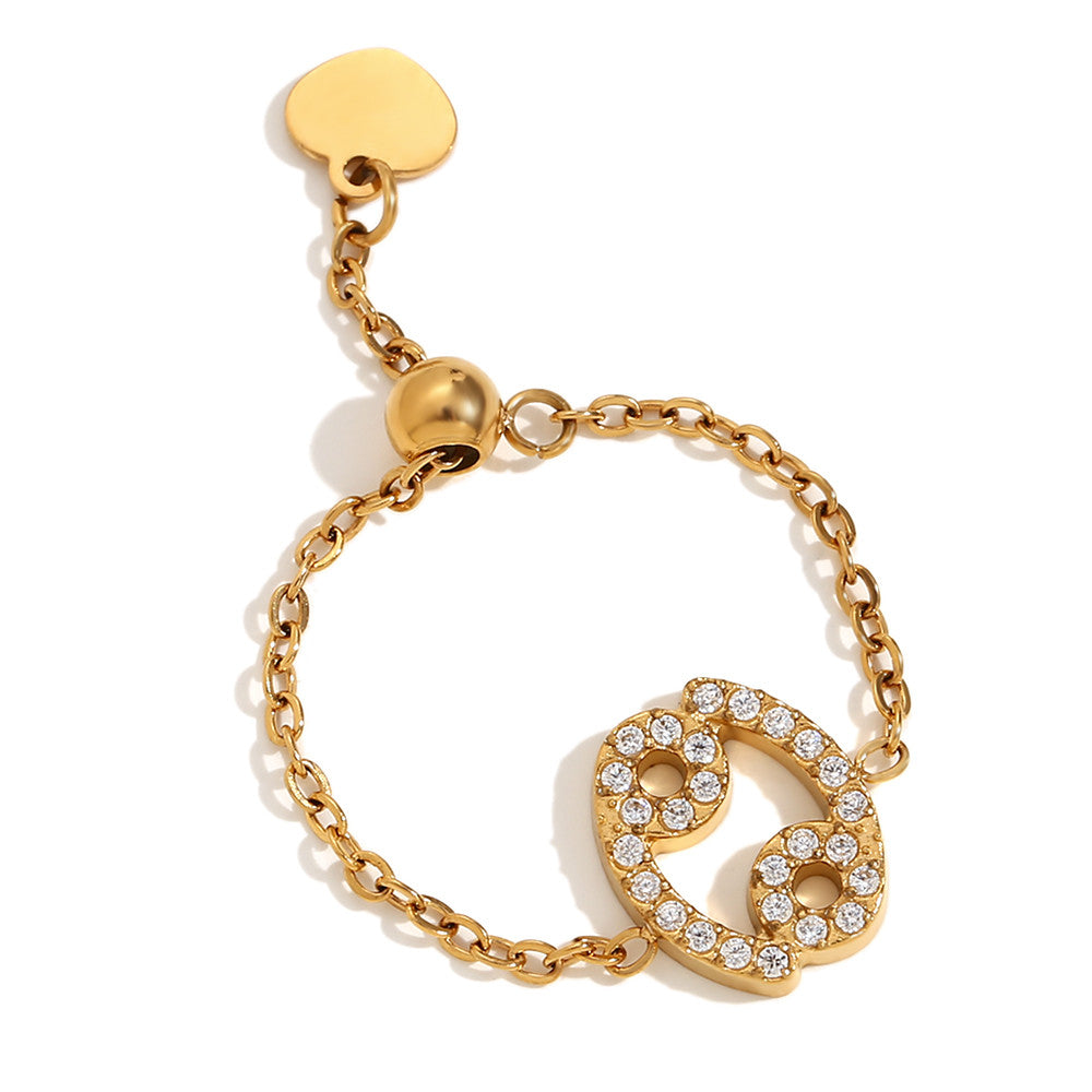 Ladies Waterproof 18k Gold Stainless Steel 12 Constellation Bling Adjustable Zodiac Rings
