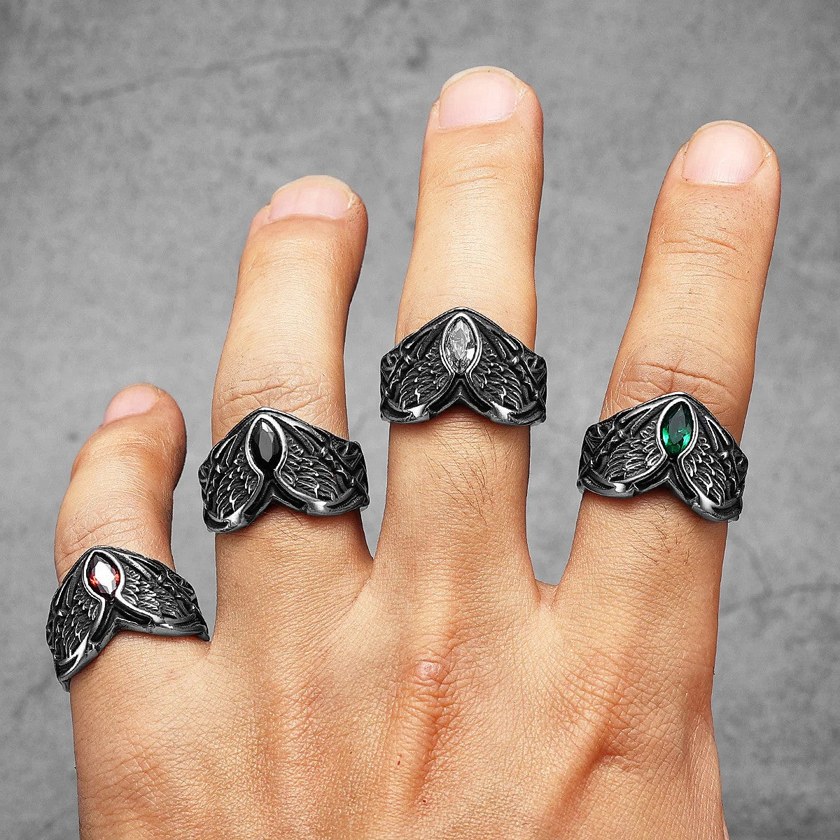 The Fallen | 316L Stainless Steel Angel Wings Gemstone Street Stylish Rings