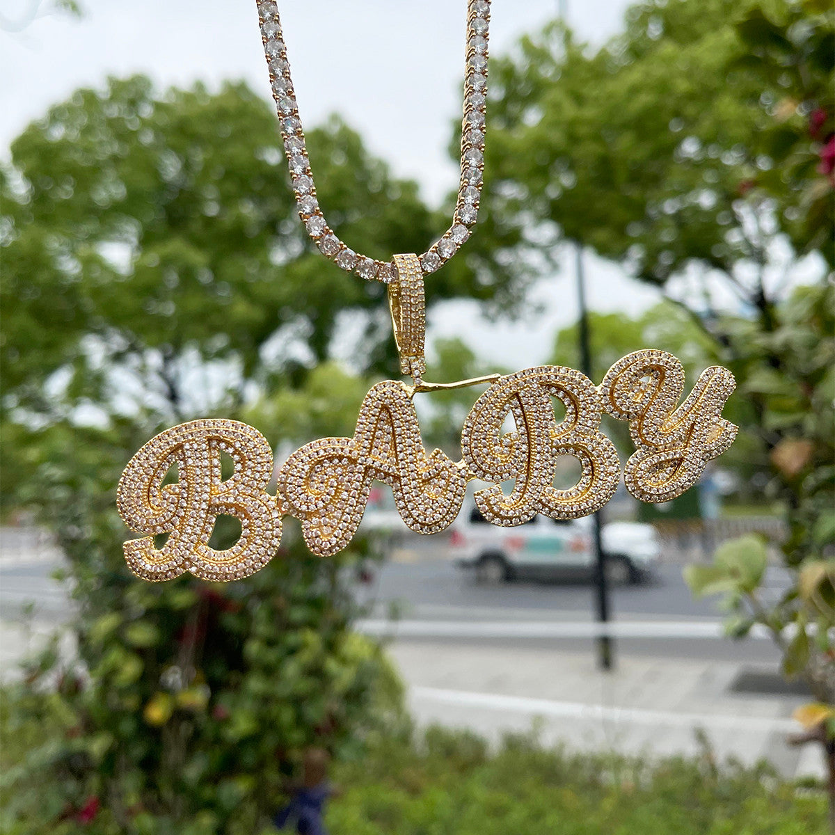 Designer Script | Personalized Gold Silver 4 Prong Set Nameplate Hip Hop Pendant