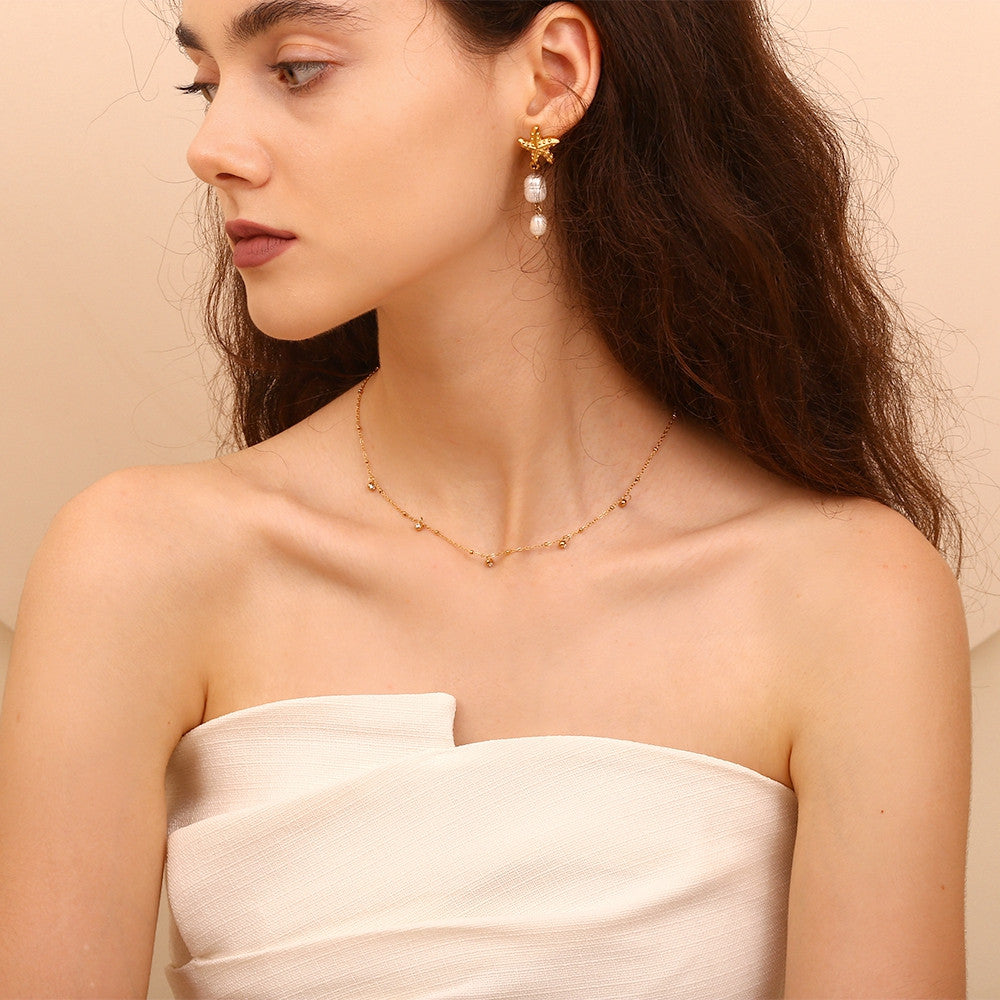 Ladies Stainless Steel Green White Zircon 18k Gold Waterproof Hypoallergenic Necklace