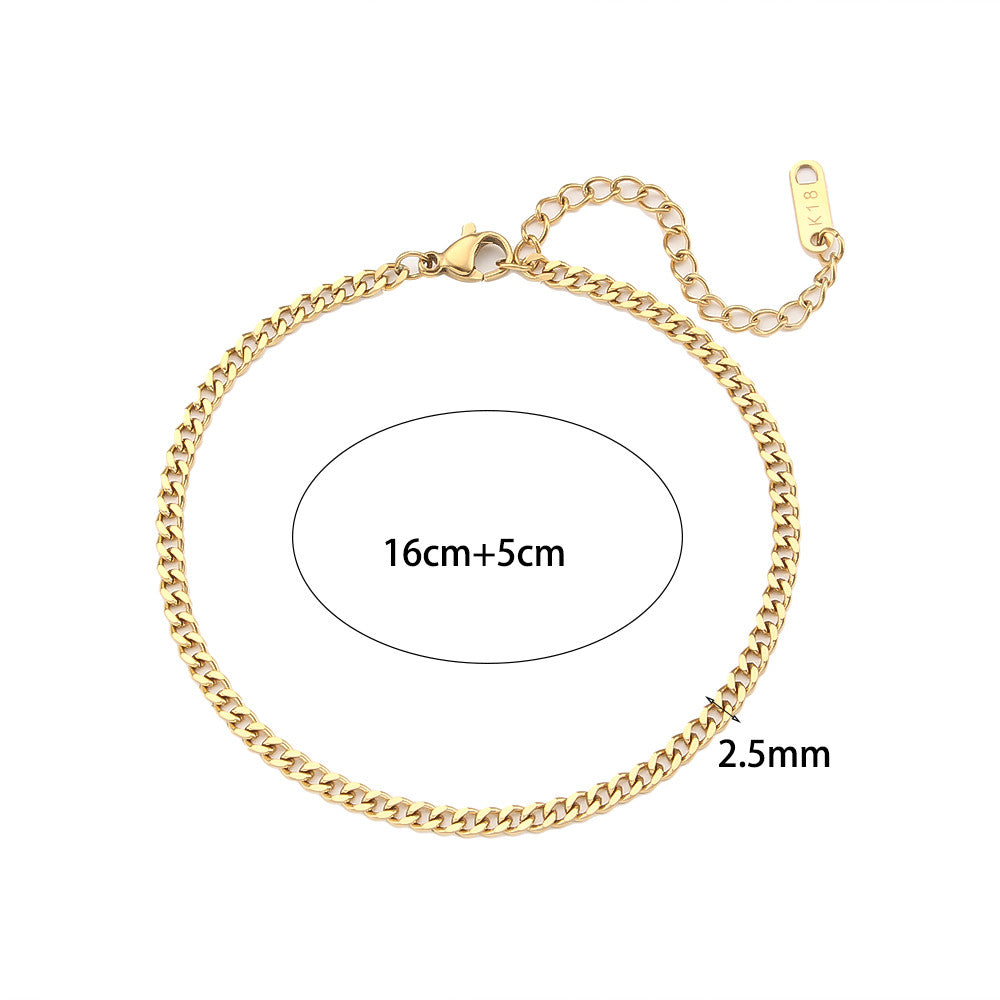 18k Gold No Fade Tarnish Free 2.5mm 6mm 8mm Cuban Link Ankle Anklet Bracelet