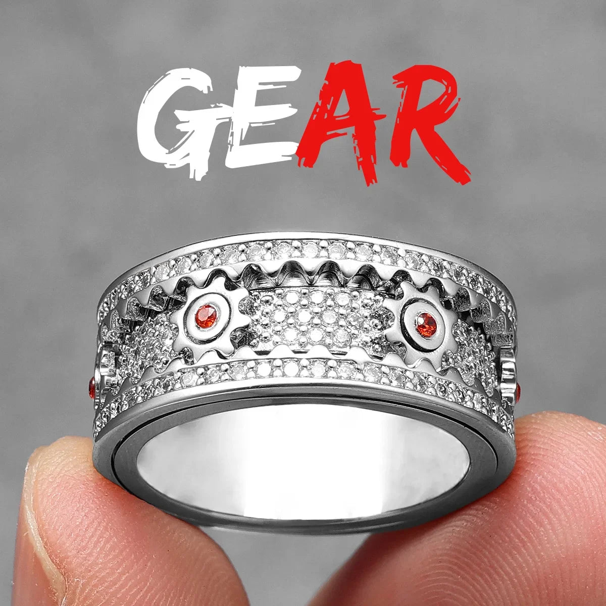 Rotating Gems | Iced Blinged Out Spinning Gears Gemstone No Fade Stainless Steel Rings