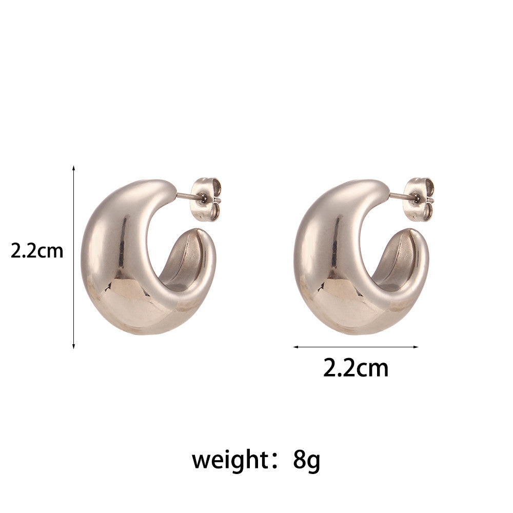 Ladies Silver No Fade Waterproof Stainless Steel Hollow Geometric Round Trapezoid Hoop Earrings