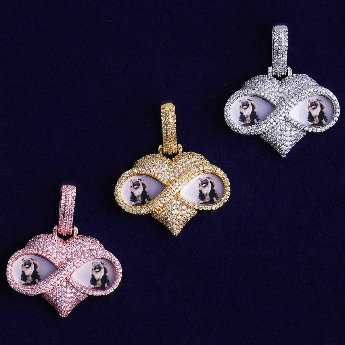 love is Infinite | VVS Diamond CZ Double Photo Infinity Heart 24k 925 Rose Gold Pendant