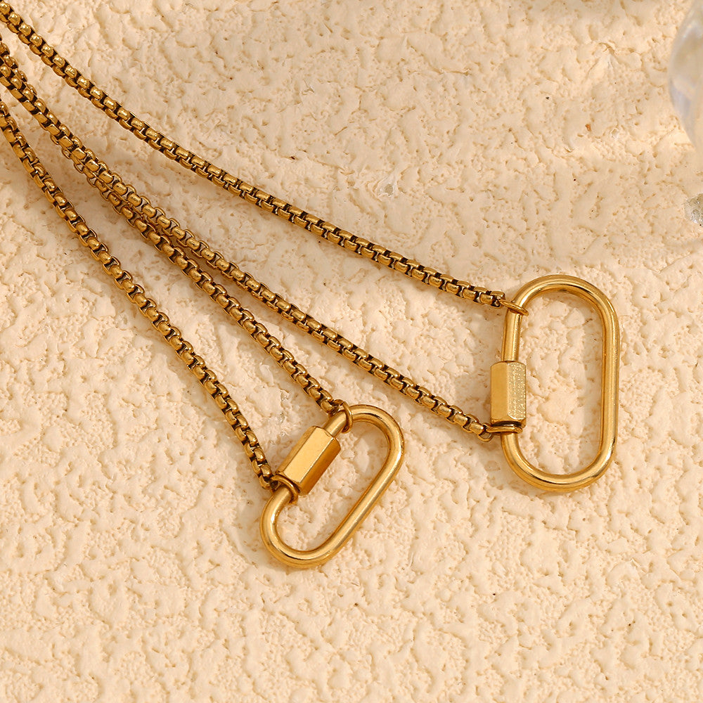 Womens S/L Size 18k Gold Waterproof Handmade Stainless Steel Buckle Pendant Necklace