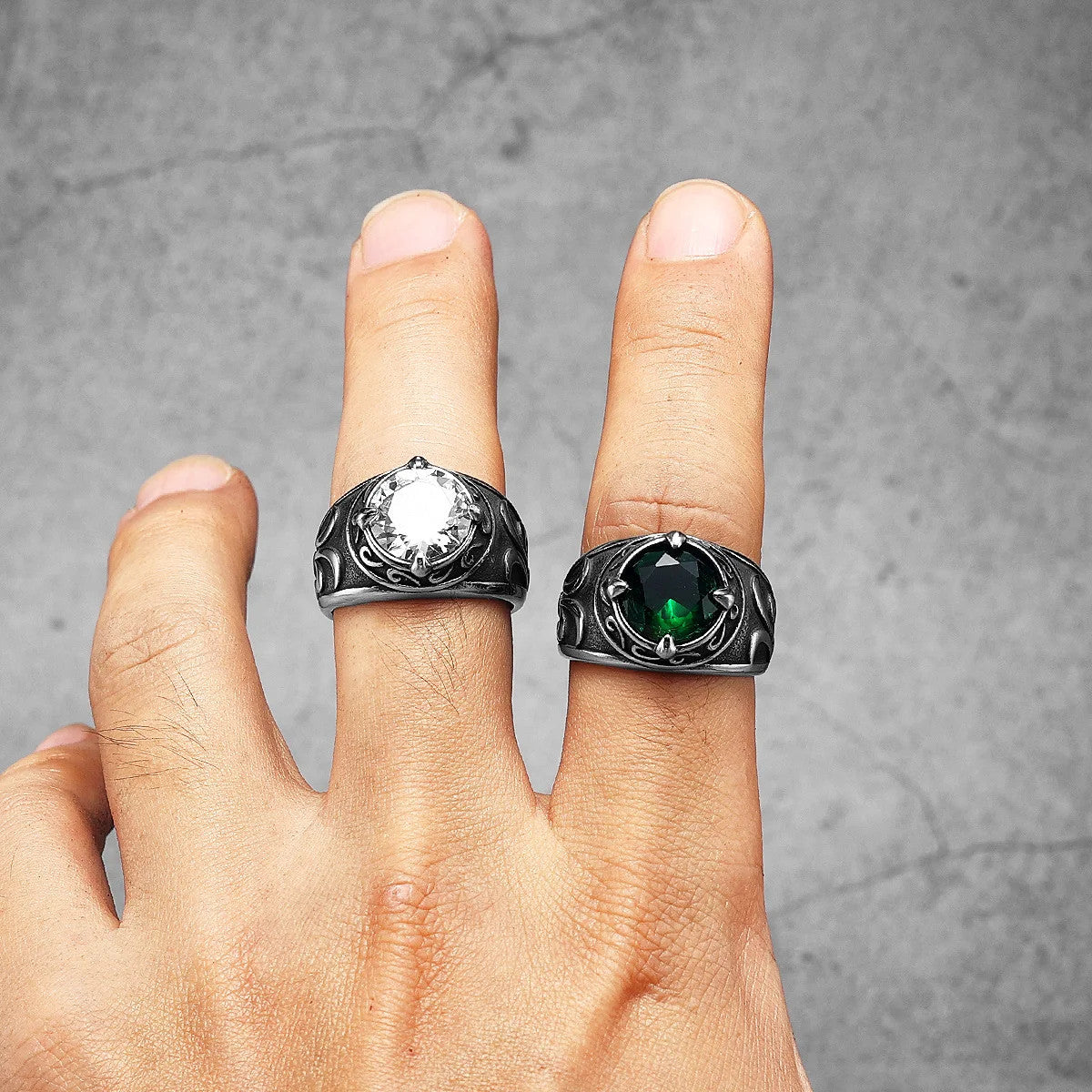 Designer Gems | Solid Stainless Steel Stone Carving Gemstone Men Rings