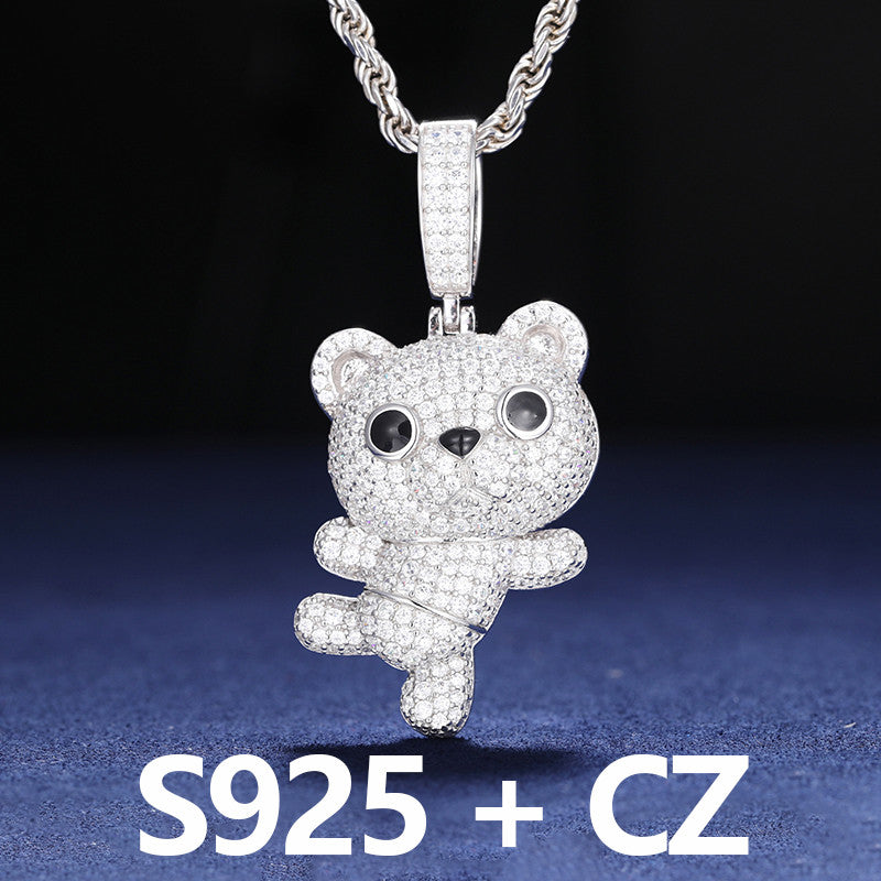 Cuddle Bear | Solid Sterling Silver Moissanite Diamond Iced Teddy Bear Pendant Necklace