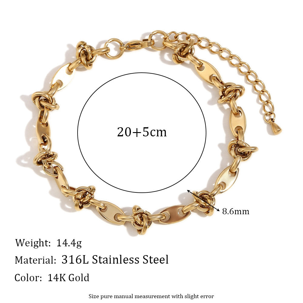 18k Gold Stainless Steel Waterproof Paper Clip Knot Bowtie Link Chain Anklet Ankle Bracelets
