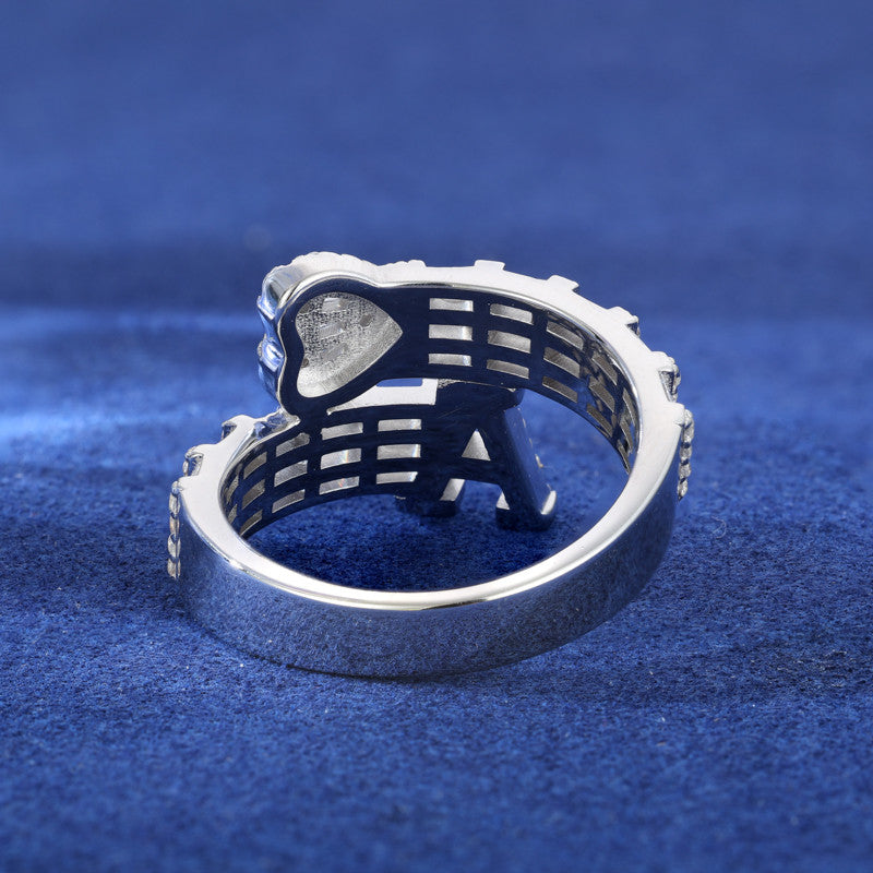 Moissanite Diamond Baguette Custom Initial Letter Heart Sterling Silver Hip Hop Rings