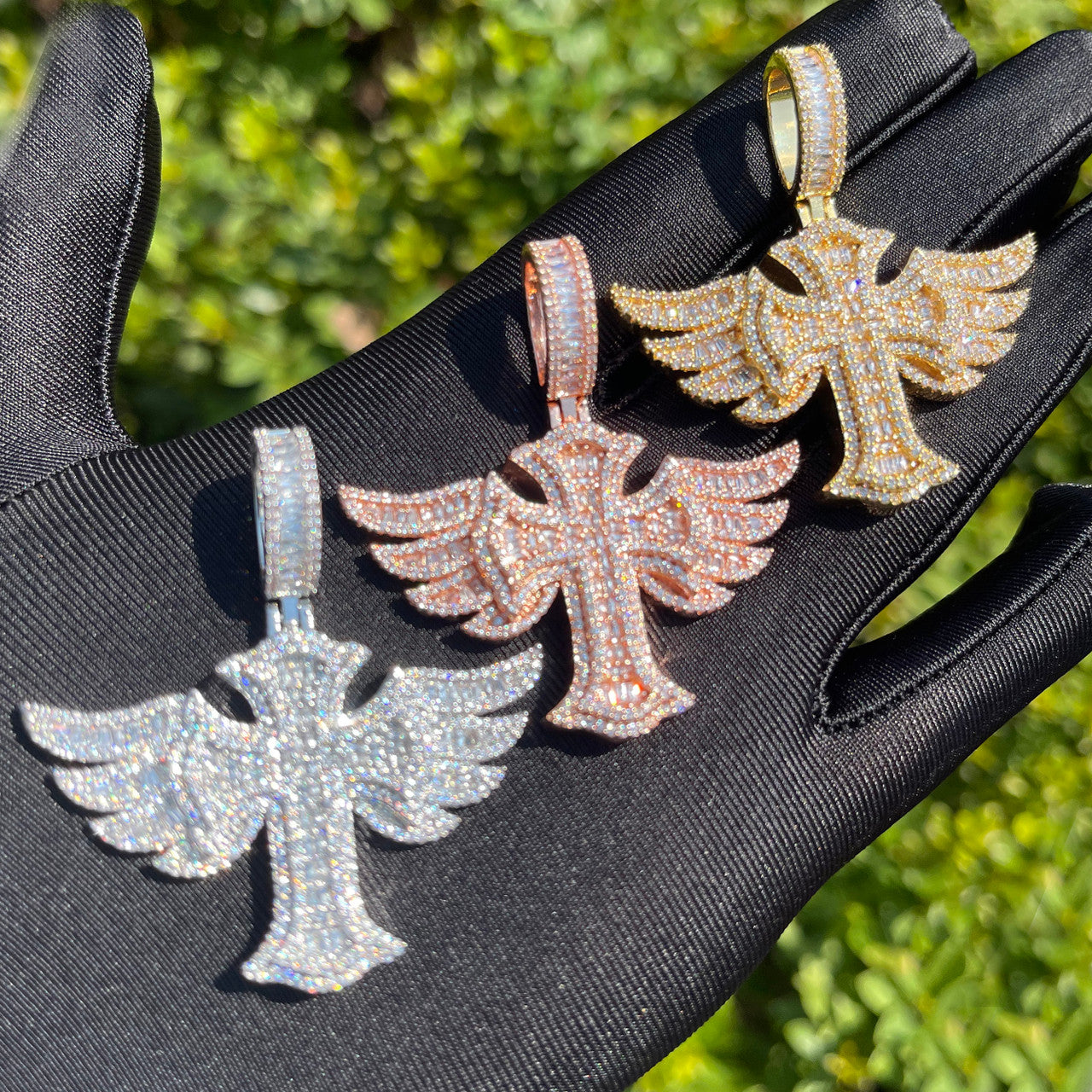 The Savior | VVS Diamond CZ Prong Set Winged Cross Iced Blinged Out Pendant