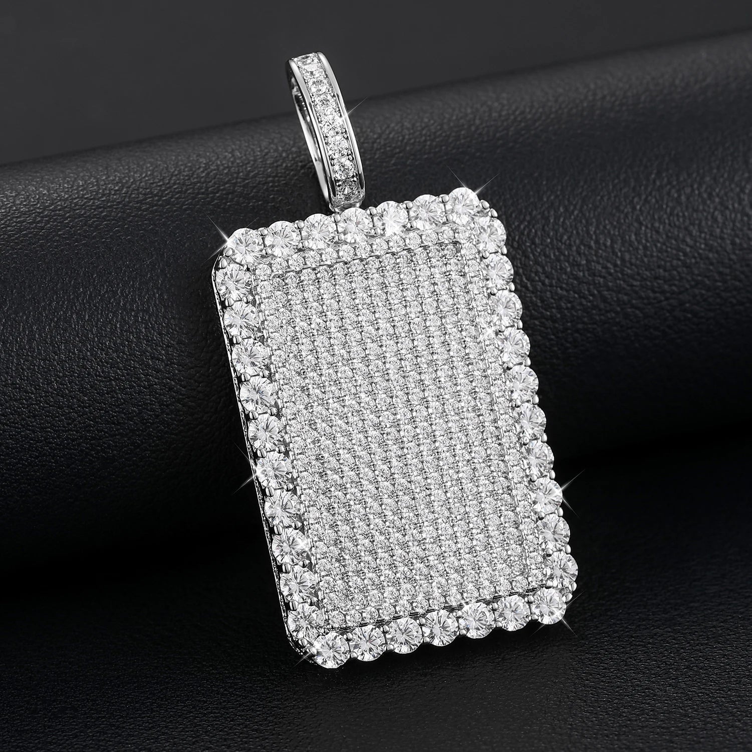 The Spark | VVS Iced Blinged Out Moissanite Diamond  Dog Tag 925 Sterling Silver Pendant