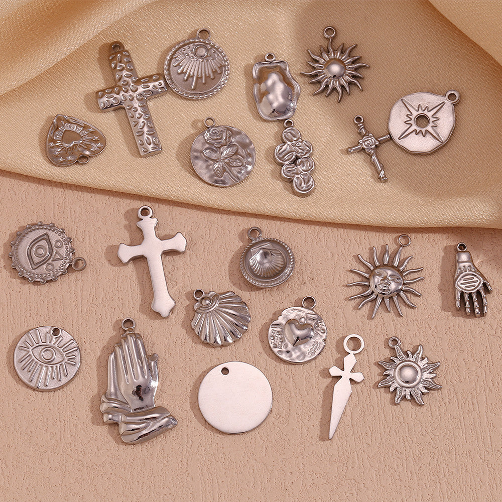 DIY Stainless Steel Waterproof Face Sun Cross Sunflower All seeing Eye Charms Pendants Bracelets