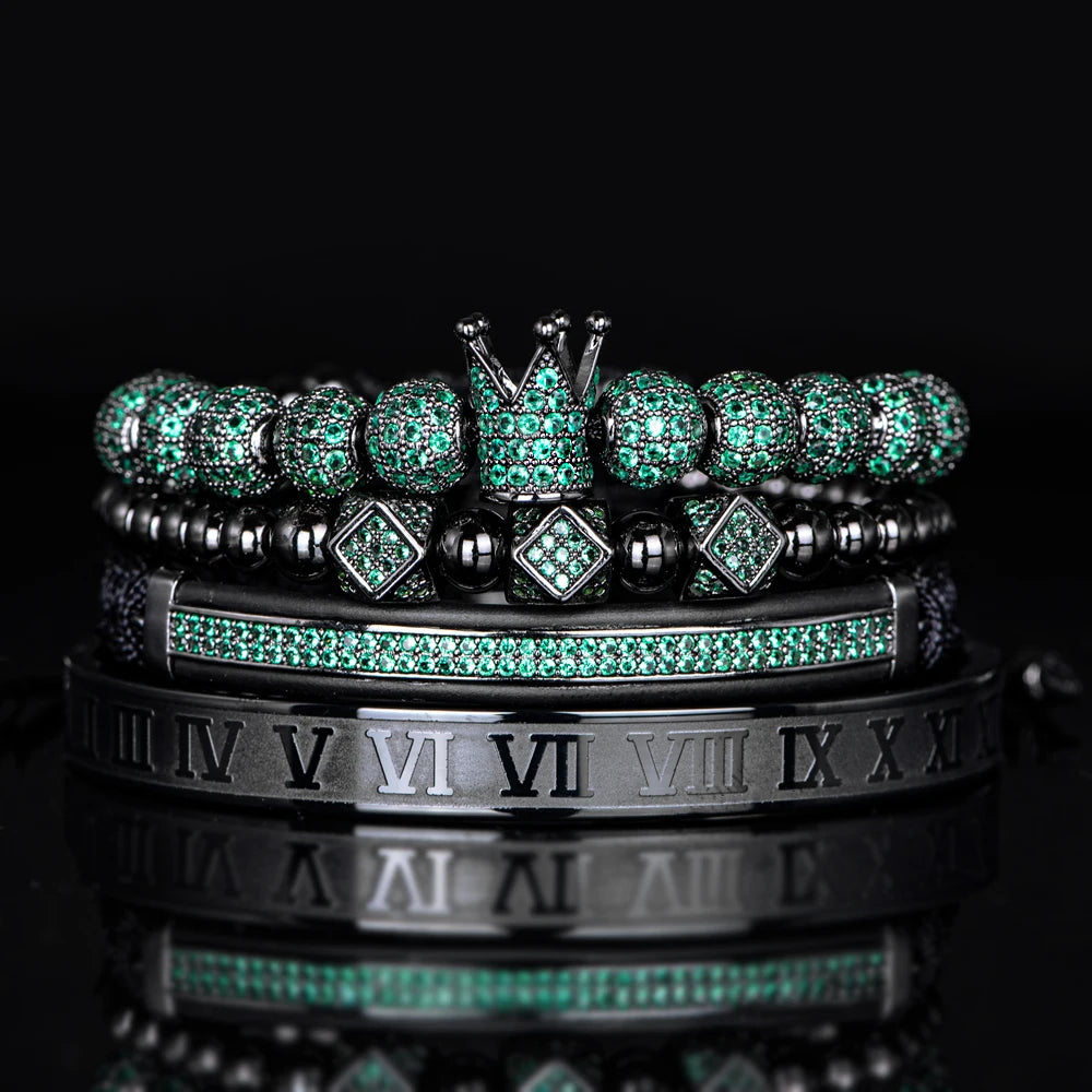 The Black Crown | 4 Piece VVS Diamond CZ Iced Blinged Out 8MM Stainless Steel Bracelet Set