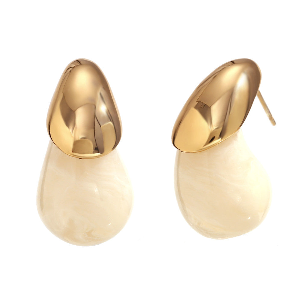 Ladies 18k Gold Waterproof Stainless Steel Summer Style Candy Colored Resin Drop Earrings