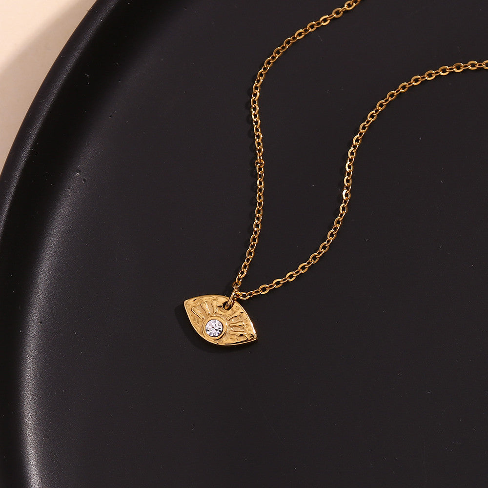 Ladies 18k Gold Solid Stainless Steel Waterproof All Seeing Eye Pendant Necklace