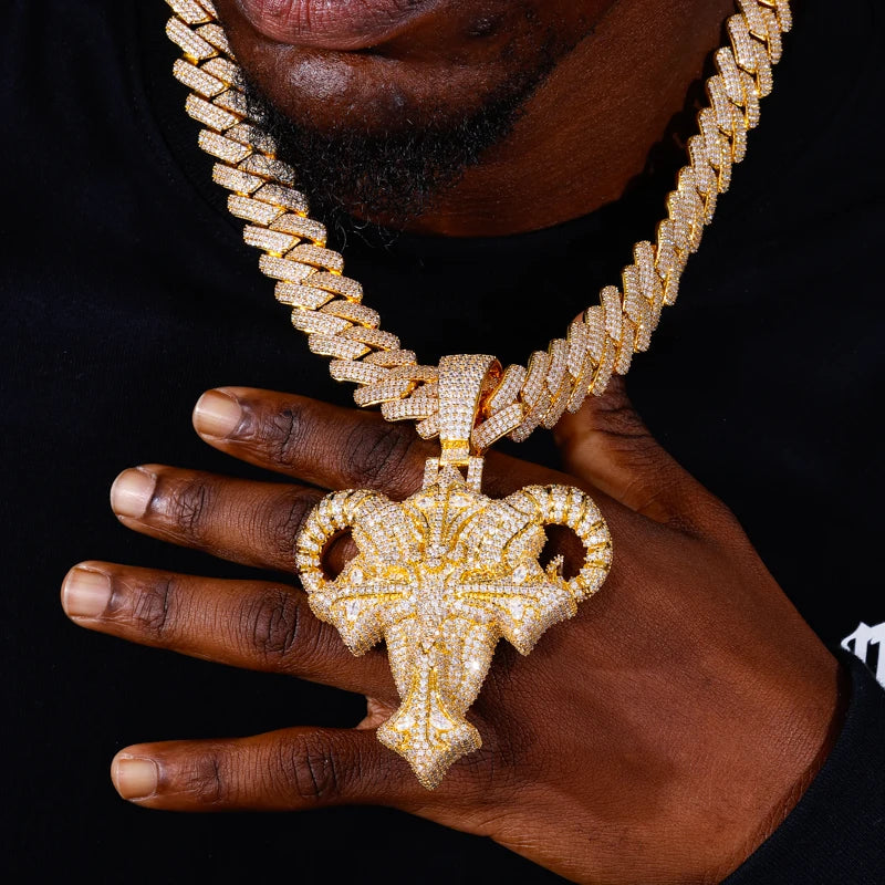 Demon Goat | Iced Bling Out Moissanite Diamond Demon Goat Cross Hip Hop Pendant