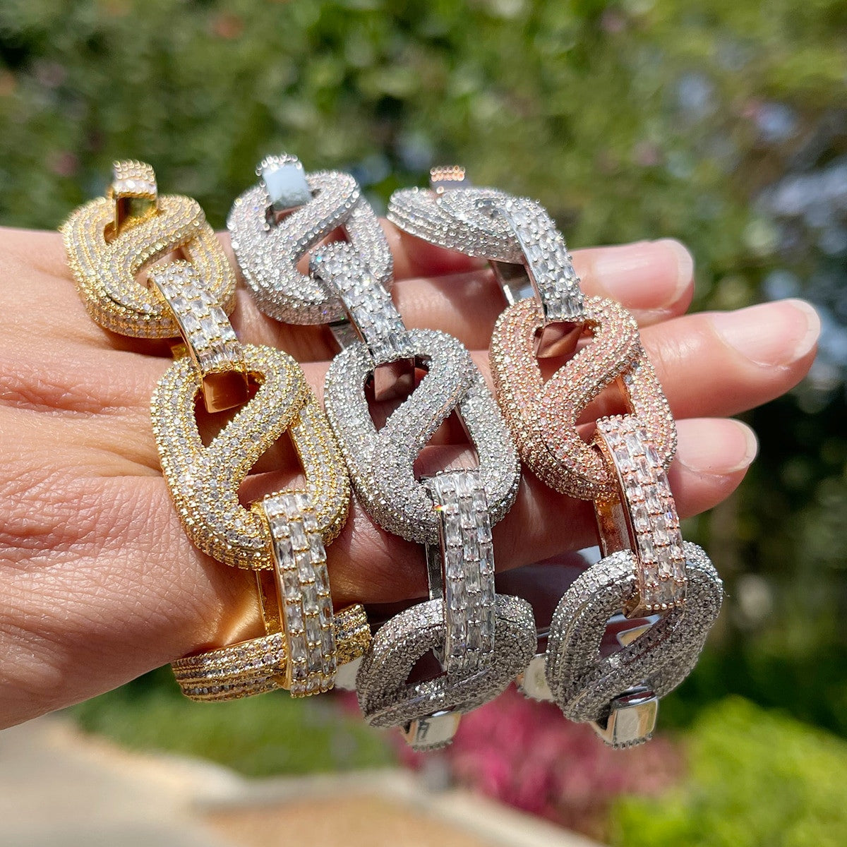 Mens Iced Blinged Out Baguette Link Hip Hop Designer Cuban Chain Bracelets