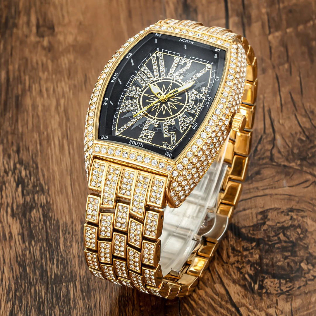 Navigation | VVS Diamond CZ Night Star Sky Compass Hip Hop  Iced Blinged Out Watch