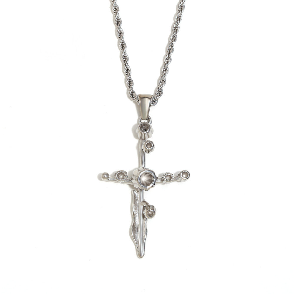 Women's 18k Gold Waterproof Designer Birth Month Flower Cross Tarnish Free Necklace