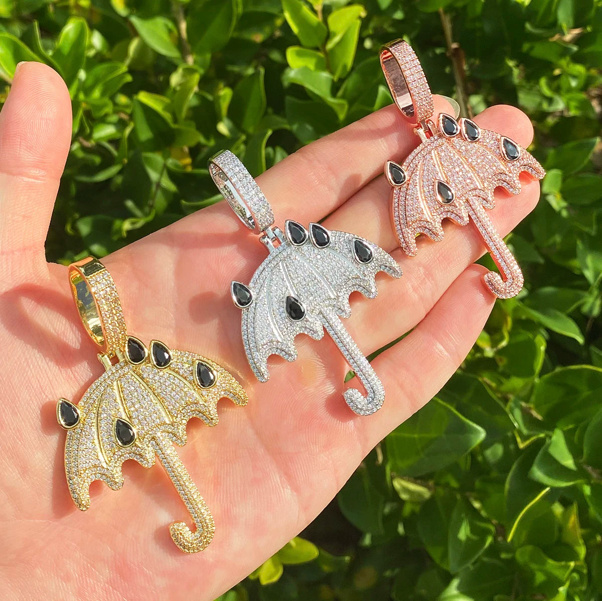 Rainfall | VVS Diamond CZ Iced Bling Out Umbrella Rain Falling Hip Hop Pendant