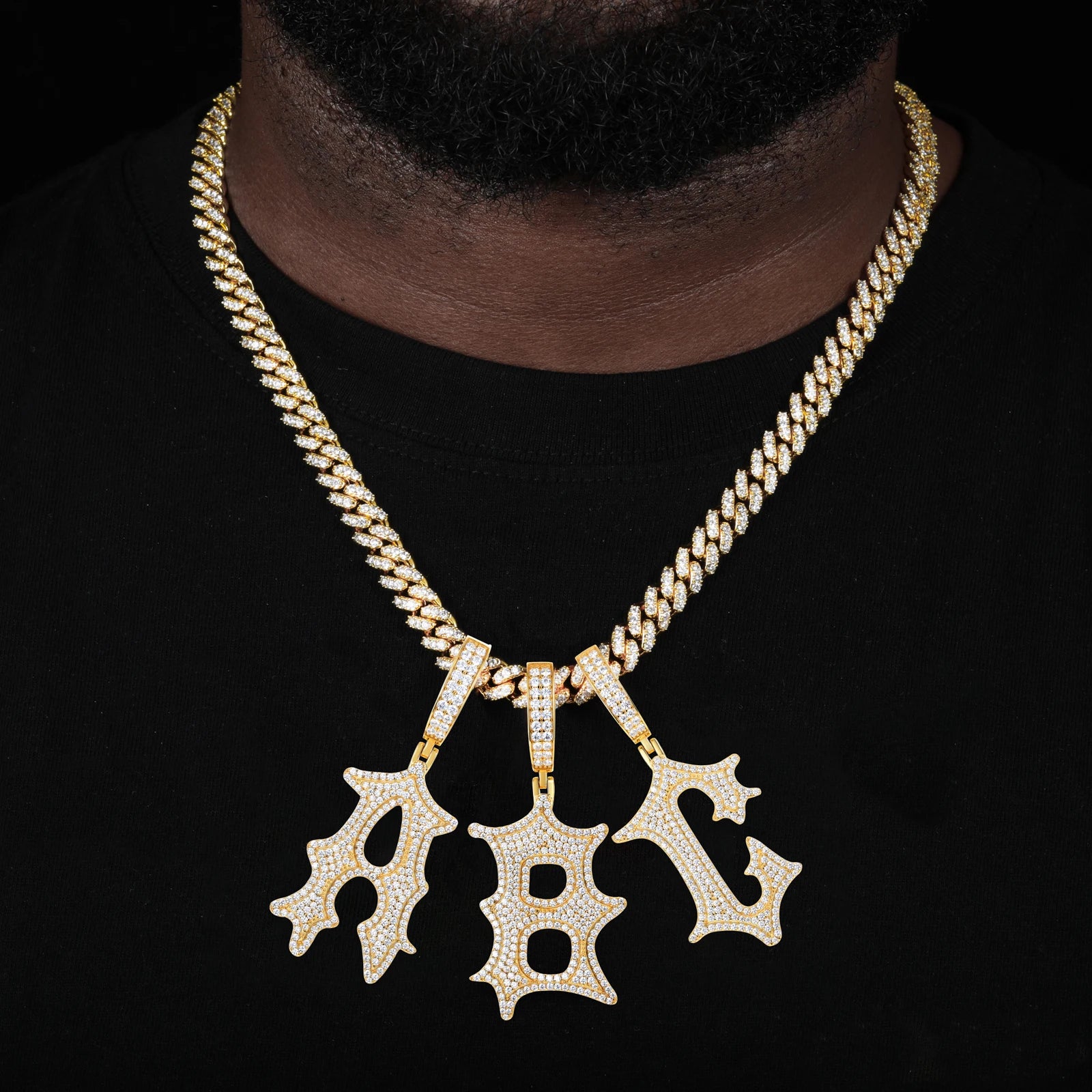 Ancient Text | Solid 925 Sterling Silver Moissanite Diamond Initial Letter Hip Hop Pendants