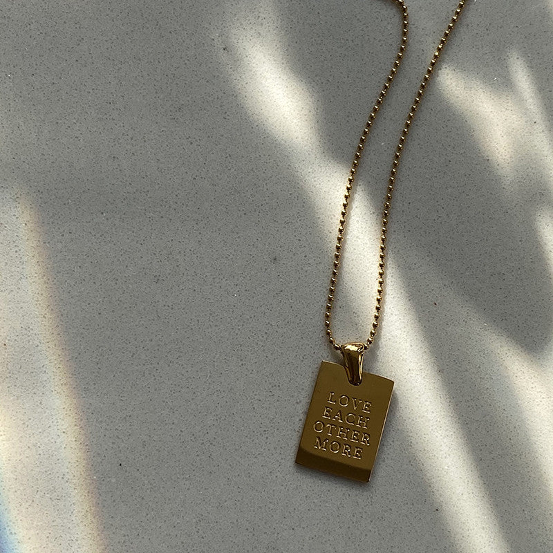 18k Gold Waterproof Self Motivation Stylish Hip Hop Personal Engraved Square Necklace